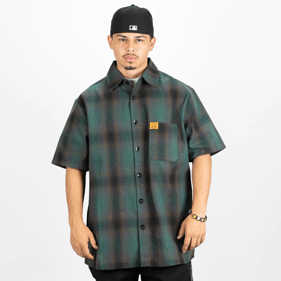 FB County Short Sleeves Checker Flannel Shirts Button-up